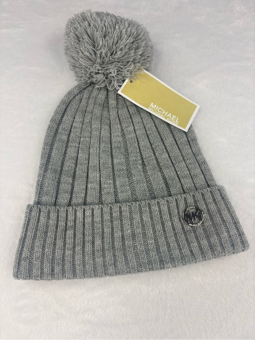 Michael Kors Women’s Gray Beanie with Fluffy Pom Pom *NWT*